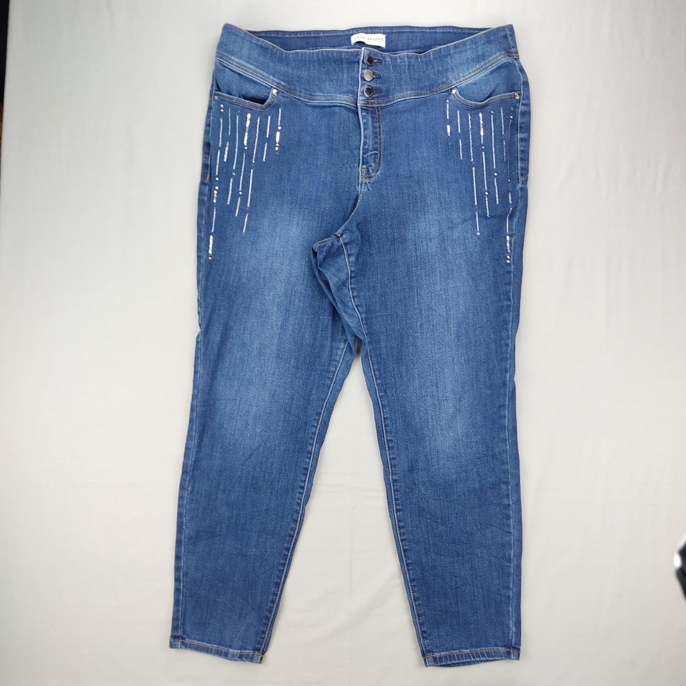 Lane Bryant Jeans Womens 20 Blue Skinny High Rise Sequin Rhinestone Embellished